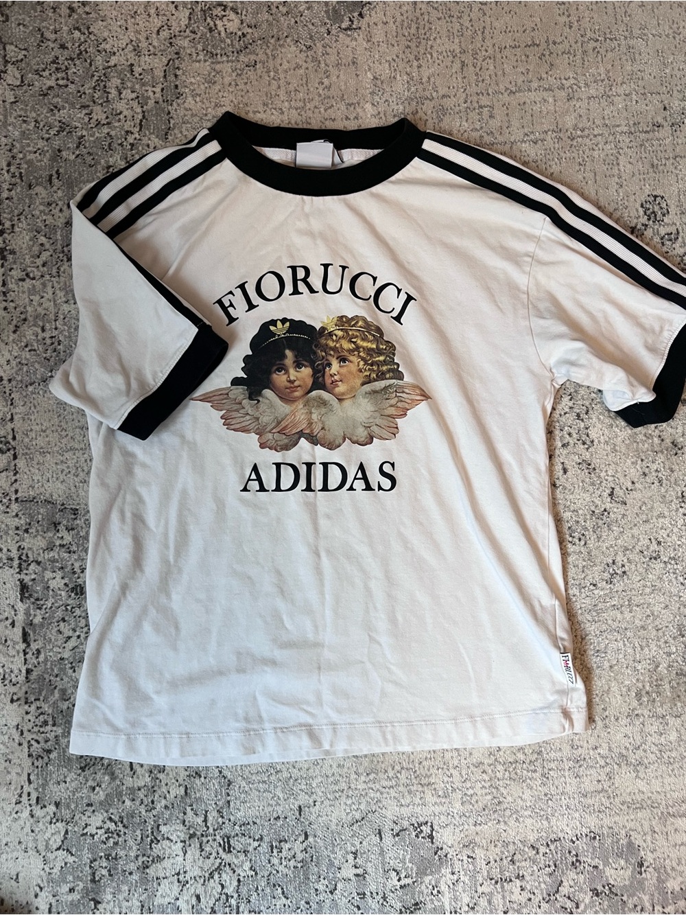 adidas Originals and FLOUCCI White Tee with Black Trim and Angel Graphic